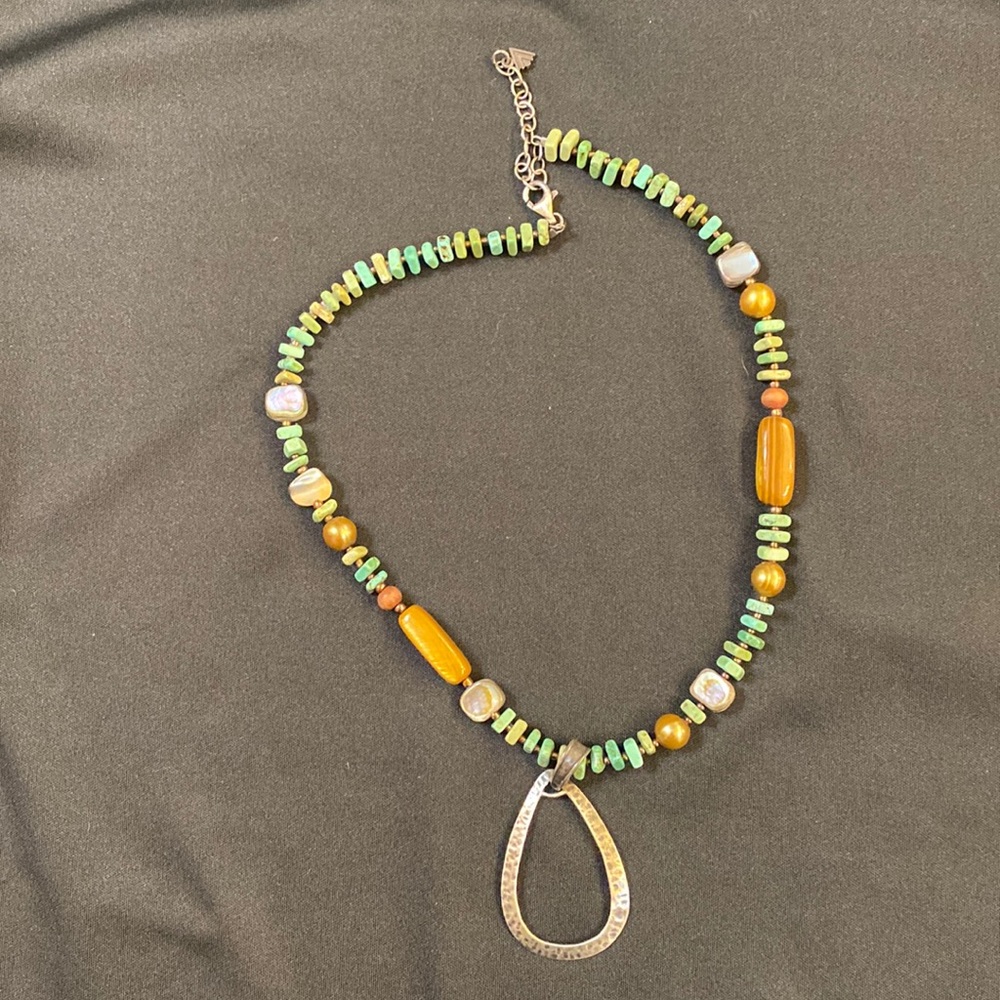 SILPADA TURQUOISE HOWLITE ABALONE TIGERS EYE STERLING PENDANT NECKLACE